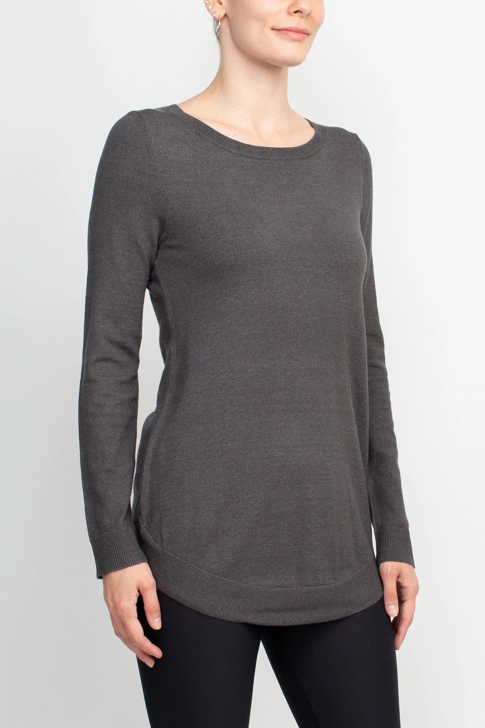 Cupio Scoop Neck Long Sleeve Solid Knit Top
