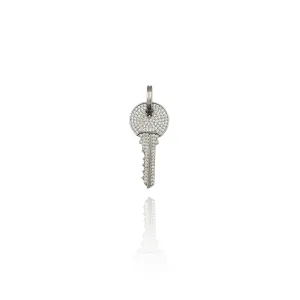 Iced-Out Round Modern Key CZ Pendant (Silver)