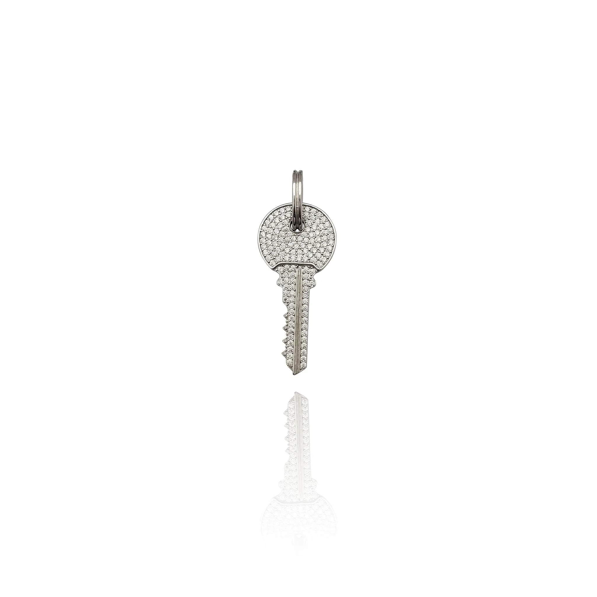Iced-Out Round Modern Key CZ Pendant (Silver)
