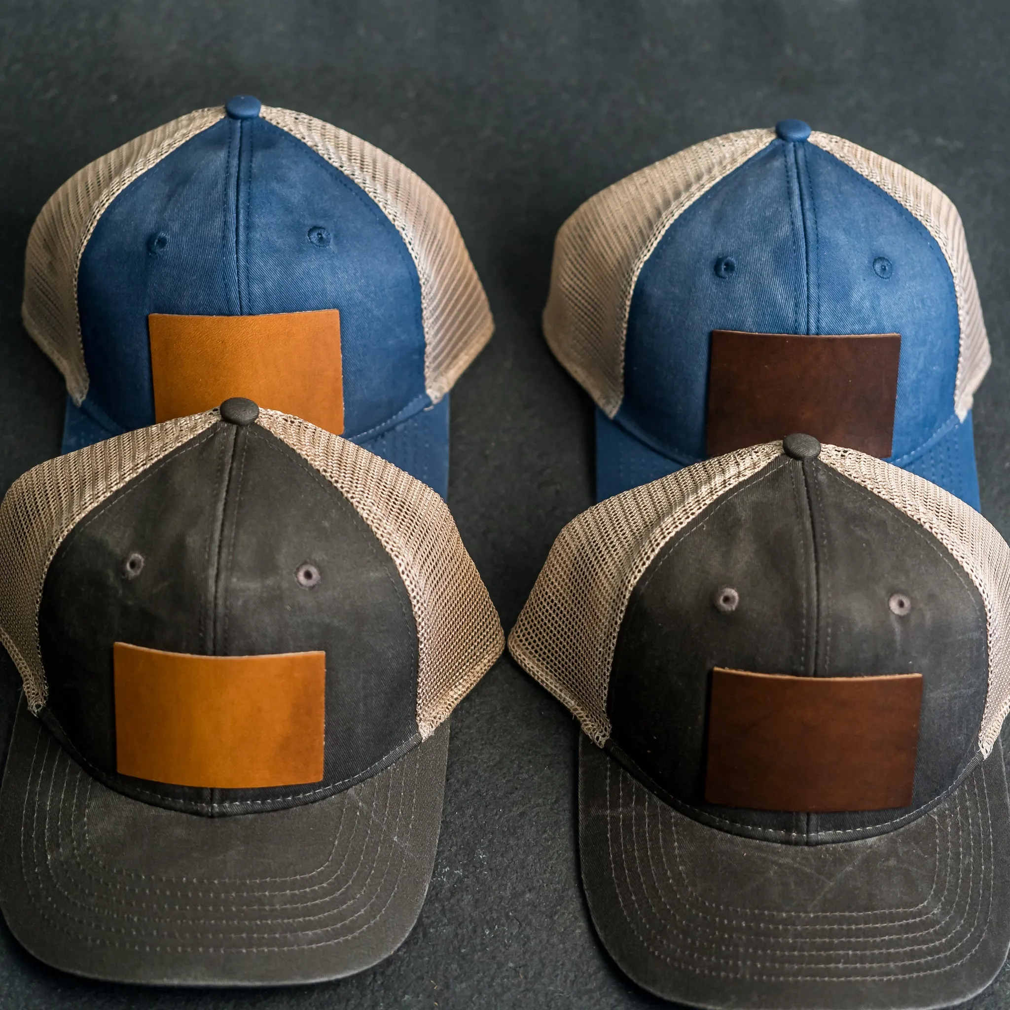 Leather Patch Ponytail Style Hat - Circle Patch - Fish Stamp