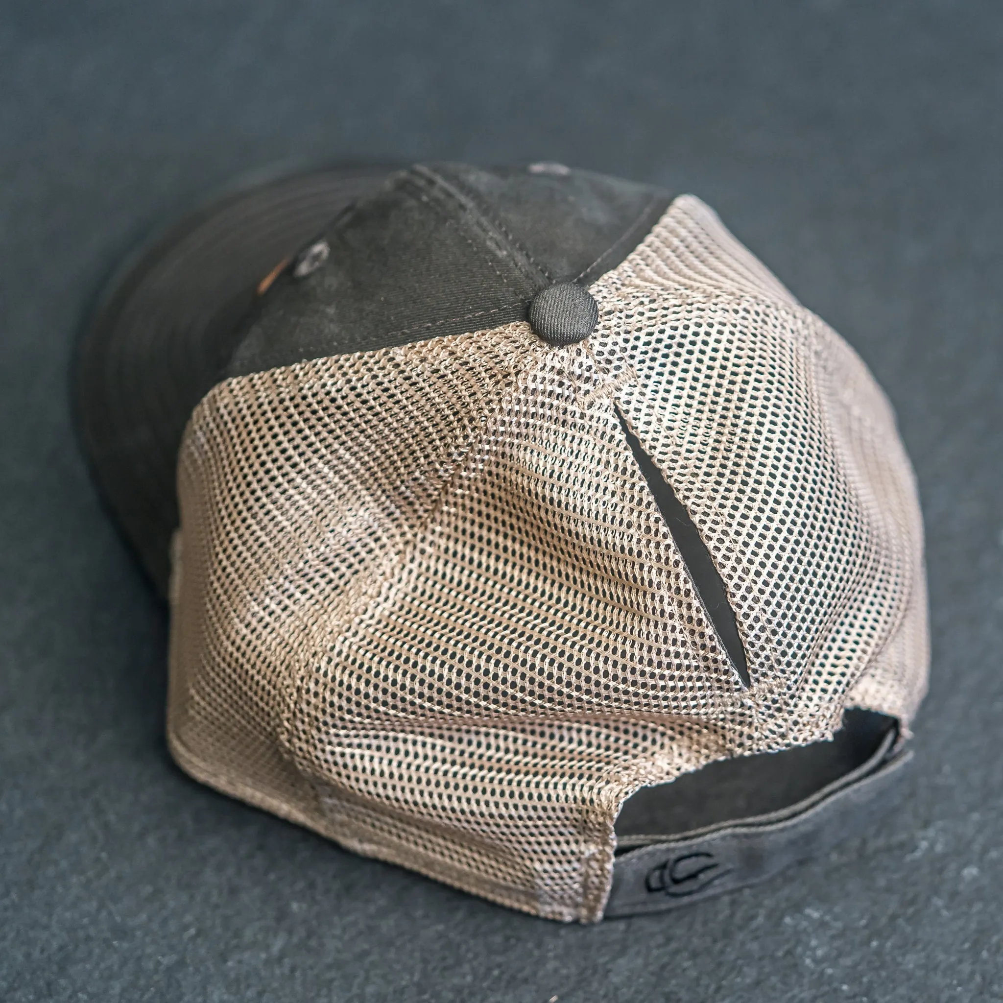 Leather Patch Ponytail Style Hat - Circle Patch - Fish Stamp