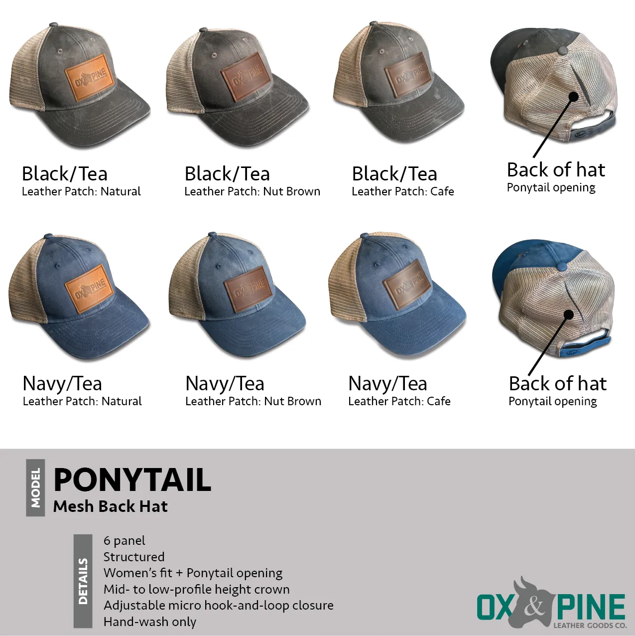 Leather Patch Ponytail Style Hat - Circle Patch - Fish Stamp