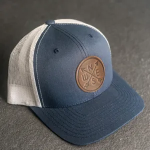 Leather Patch Trucker Style Hat - Compass Rose Stamp
