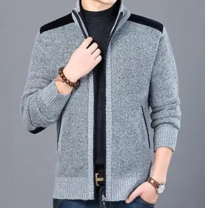 Mens Zipped Up Cardigan with Elbow Patch