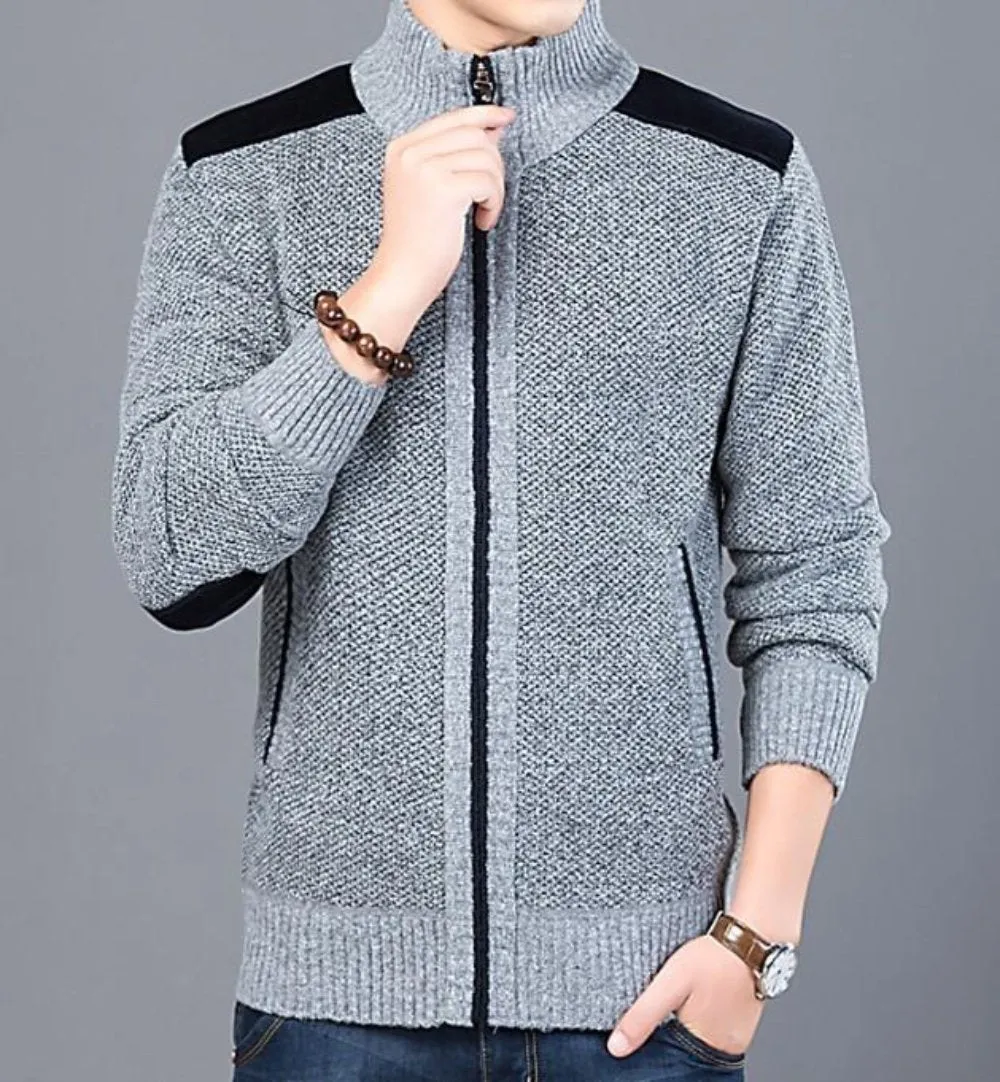 Mens Zipped Up Cardigan with Elbow Patch