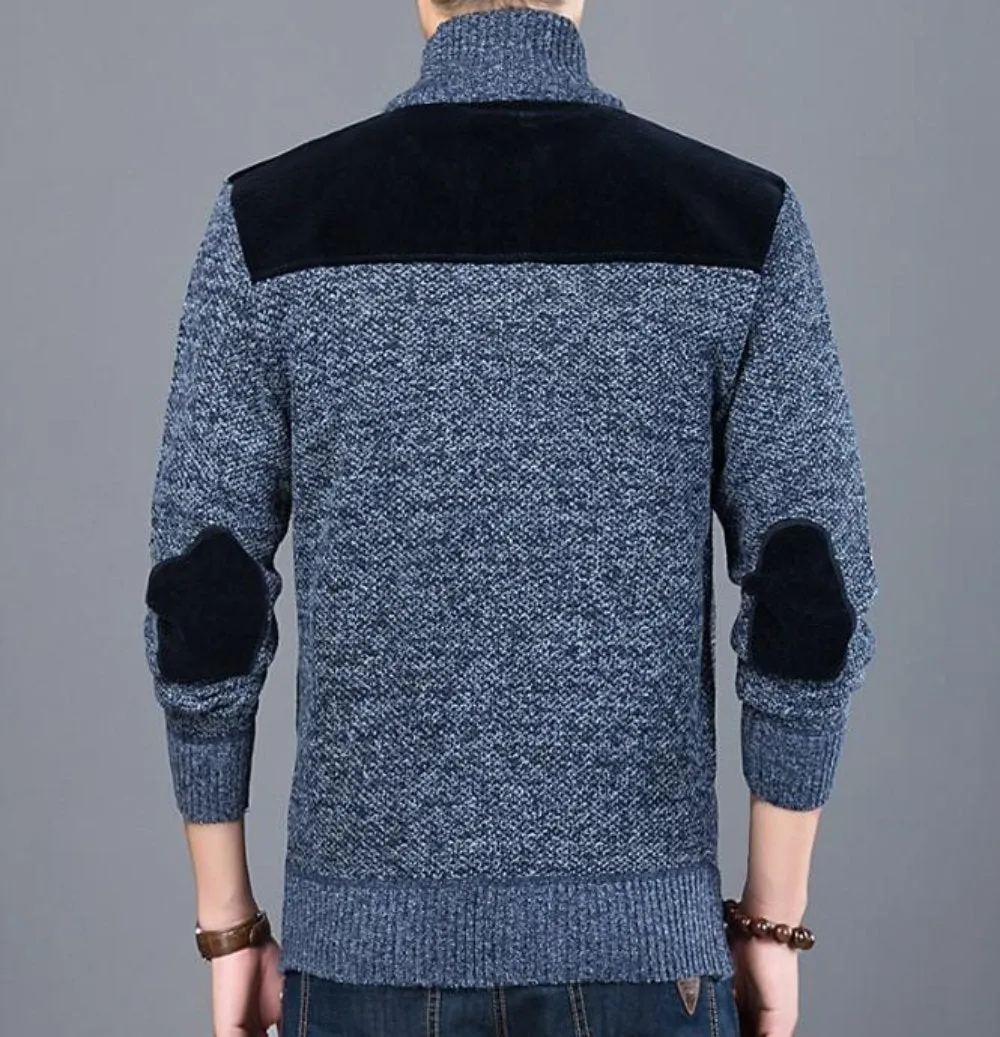 Mens Zipped Up Cardigan with Elbow Patch