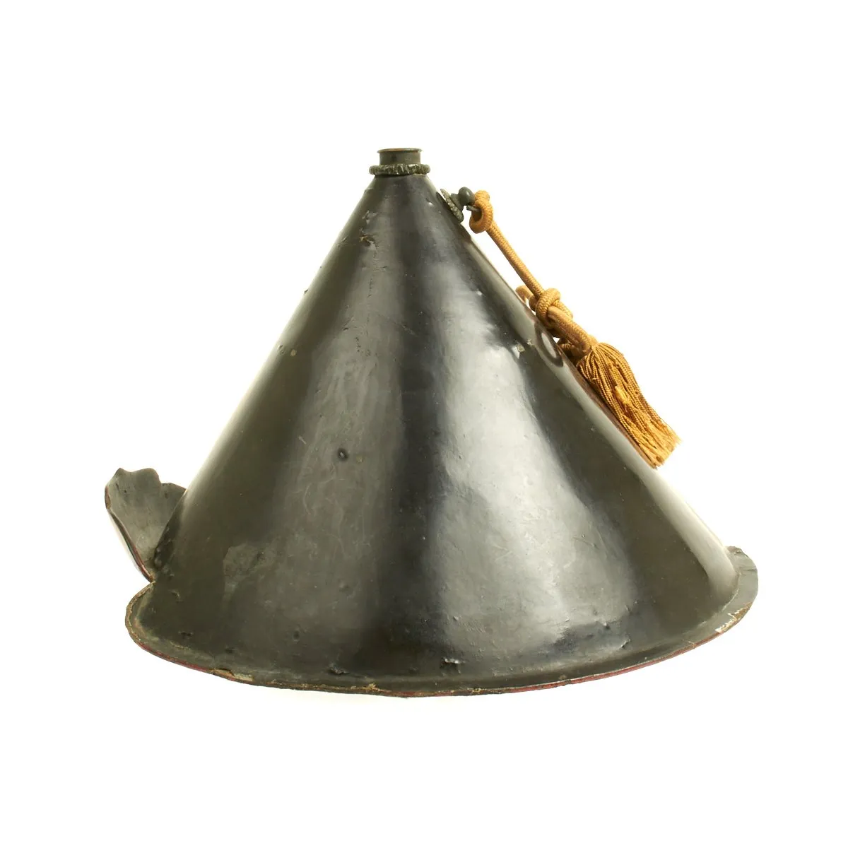 Original Japanese 19th Century Lacquered Jingasa Helmet with Family Crest and Tassel c.1850