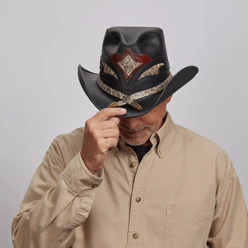 Storm Black | Mens Leather and Rattlesnake Black Cowboy Hat