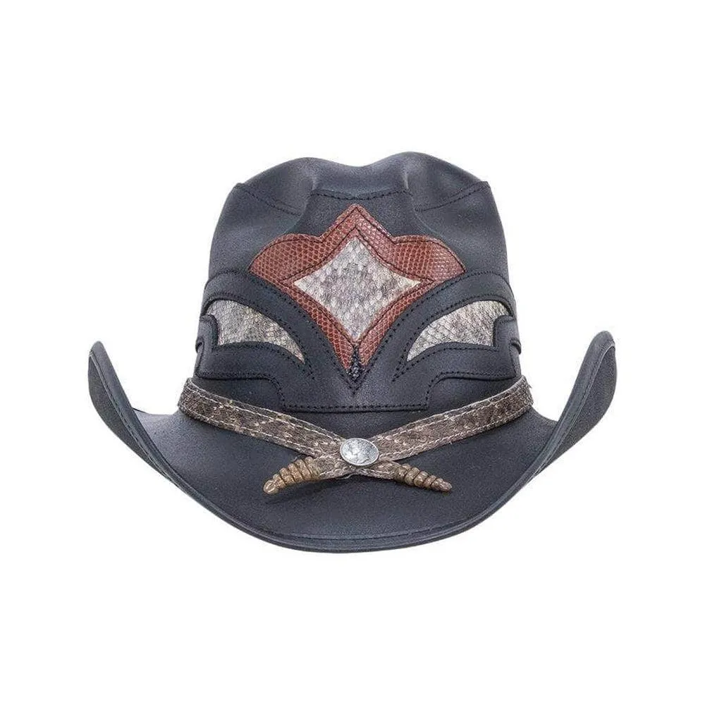 Storm Black | Mens Leather and Rattlesnake Black Cowboy Hat