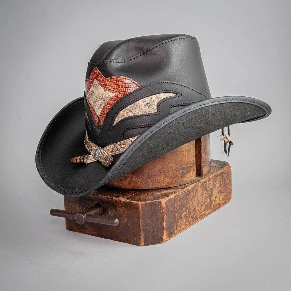 Storm Black | Mens Leather and Rattlesnake Black Cowboy Hat