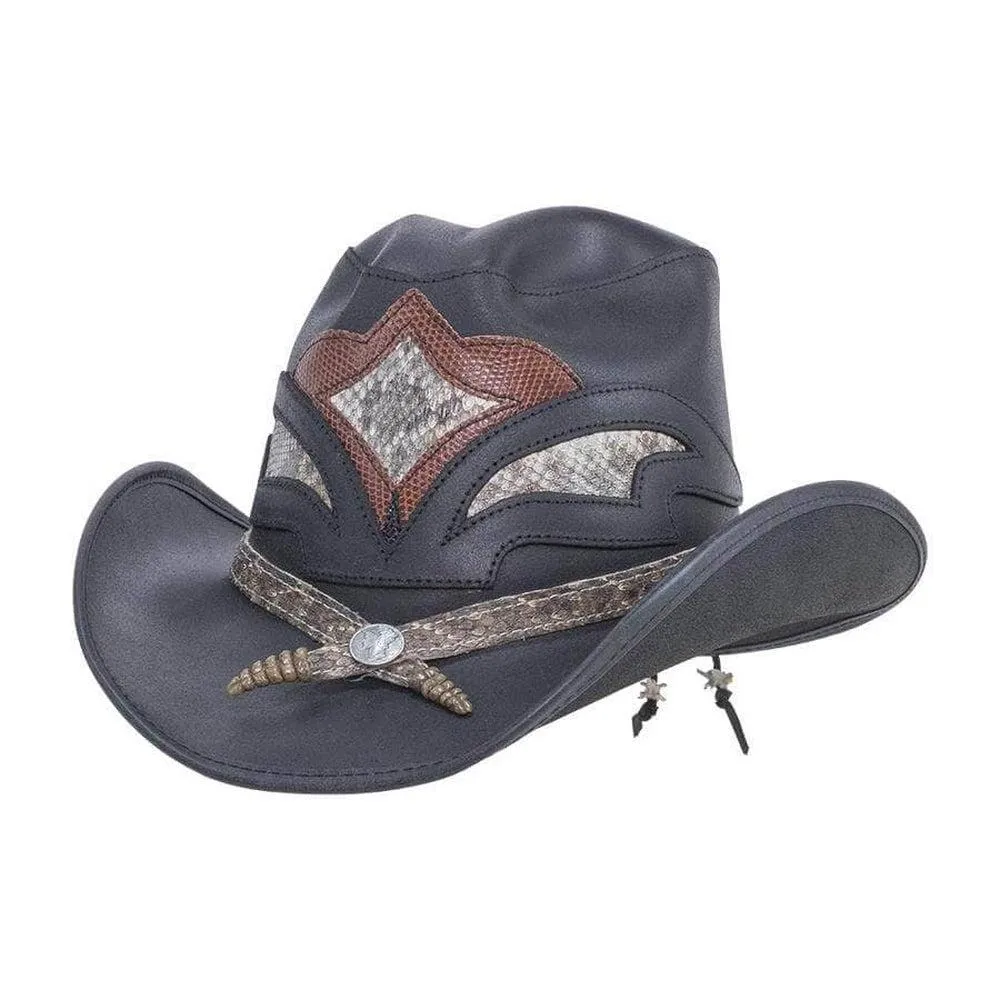 Storm Black | Mens Leather and Rattlesnake Black Cowboy Hat