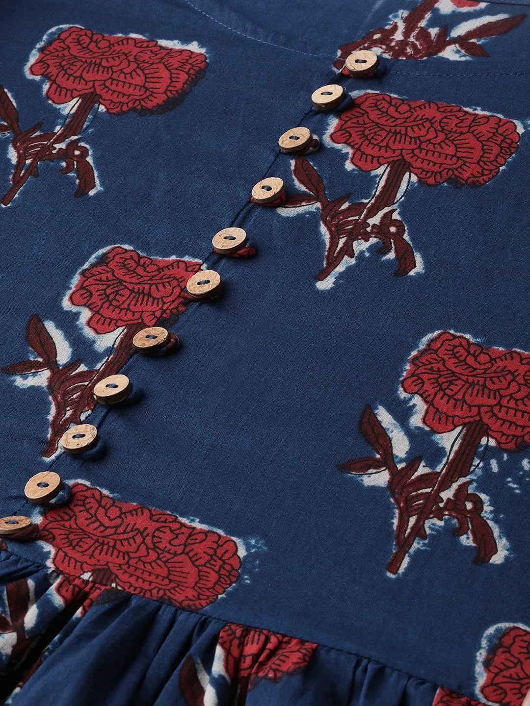 Women Blue & Red Peplum Printed Top